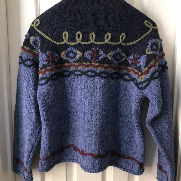 BUSHWACKER BLUE WOOL BLEND FLORAL SWEATER SZ SMALL - Picture 5 of 6